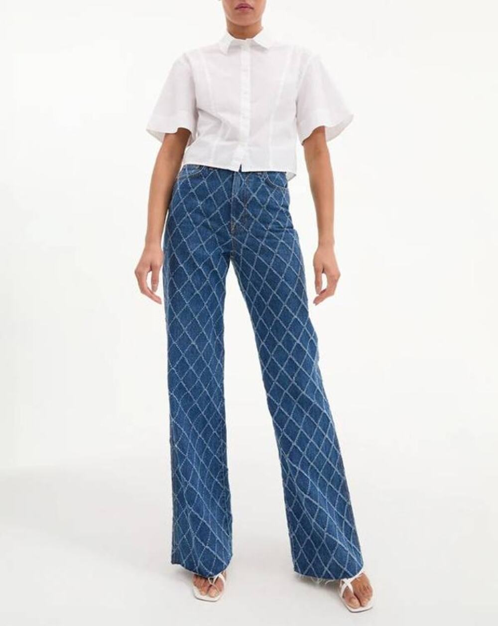 Veronica Beard Taylor High Rise Wide Leg Jeans in Blue Diamond 29